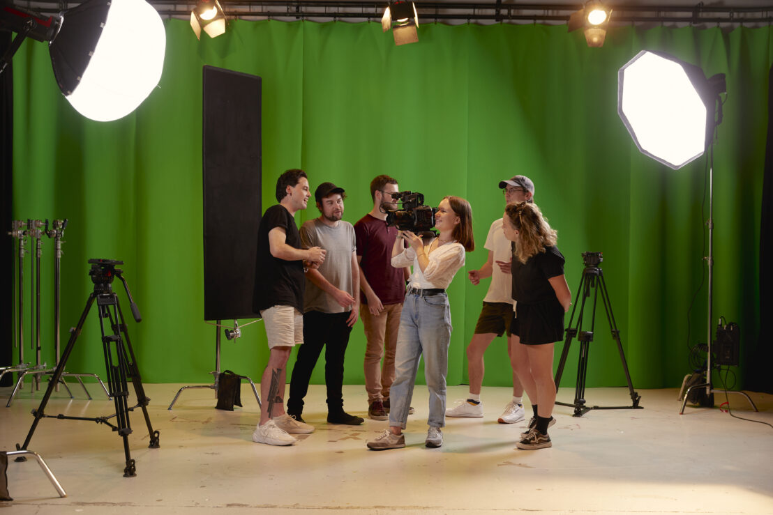 Students in film studio