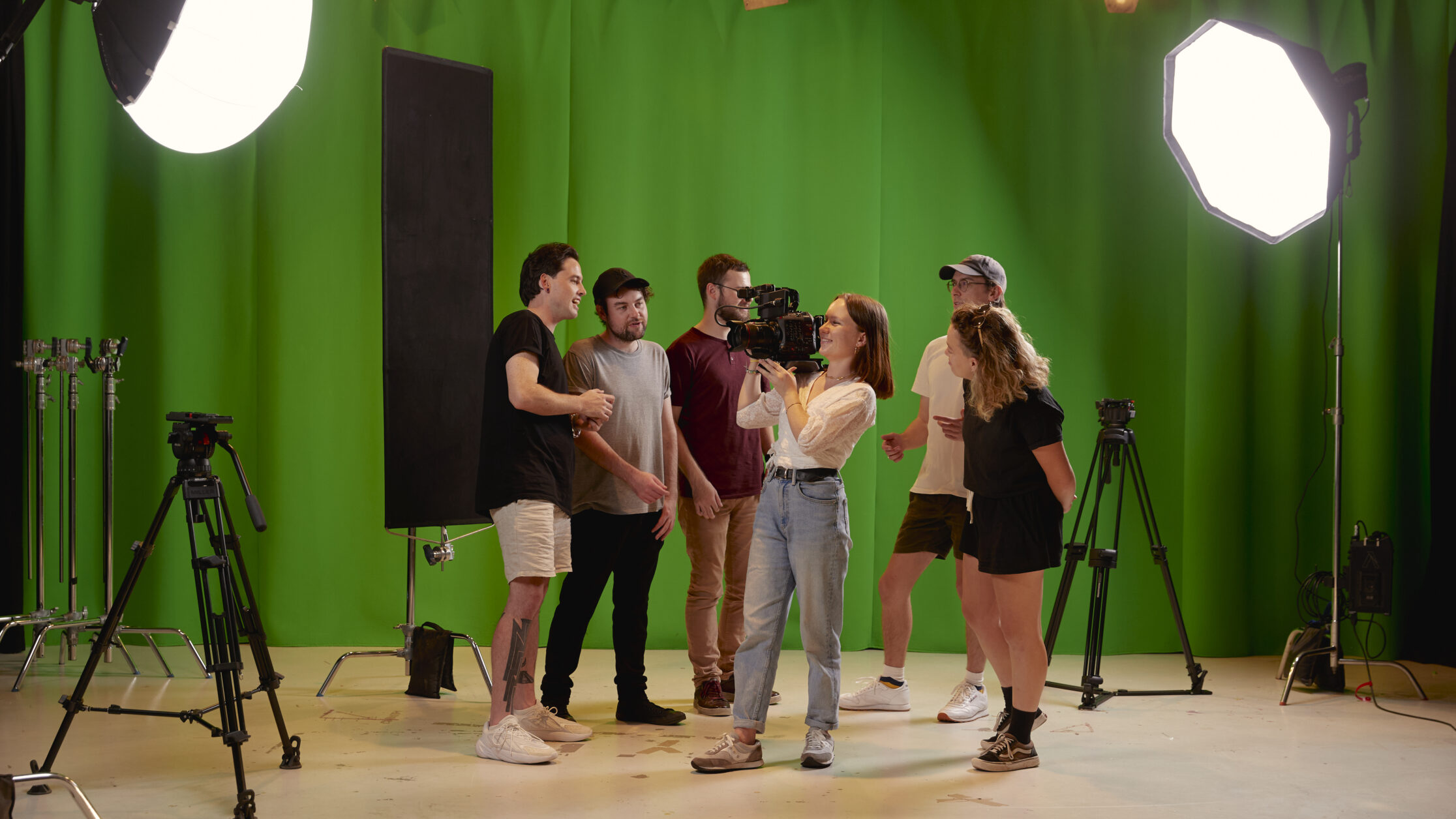 Students in film studio